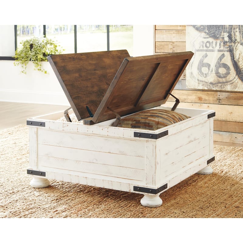 Signature Design by Ashley Wystfield Antiqued Ivory and Brown Pine Coffee Table