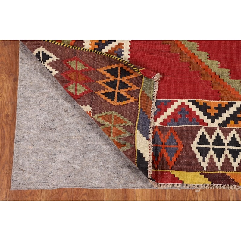Kilim Qashqai Persian Vintage Rug Flatweave Oriental Red Wool Carpet - 5'0"x 8'2"