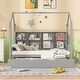 preview thumbnail 2 of 29, Wooden Twin Size House Bed with Trundle,Kids Bed with Shelf, Gray