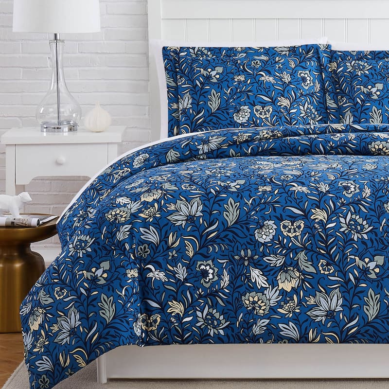 Premium Ultra Soft 3-piece Blooming Blossoms Duvet Cover Set - Blue - Full - Queen