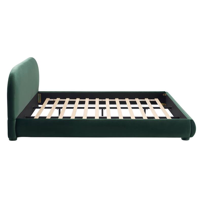 Roomfitters King Velvet Upholstered Bed Frame, Curved Headboard