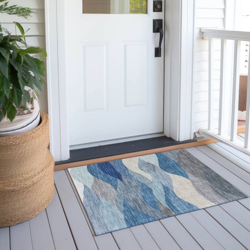Machine Washable Indoor/ Outdoor Modern Horizon Chantille Rug - Blue - 1'8" x 2'6"
