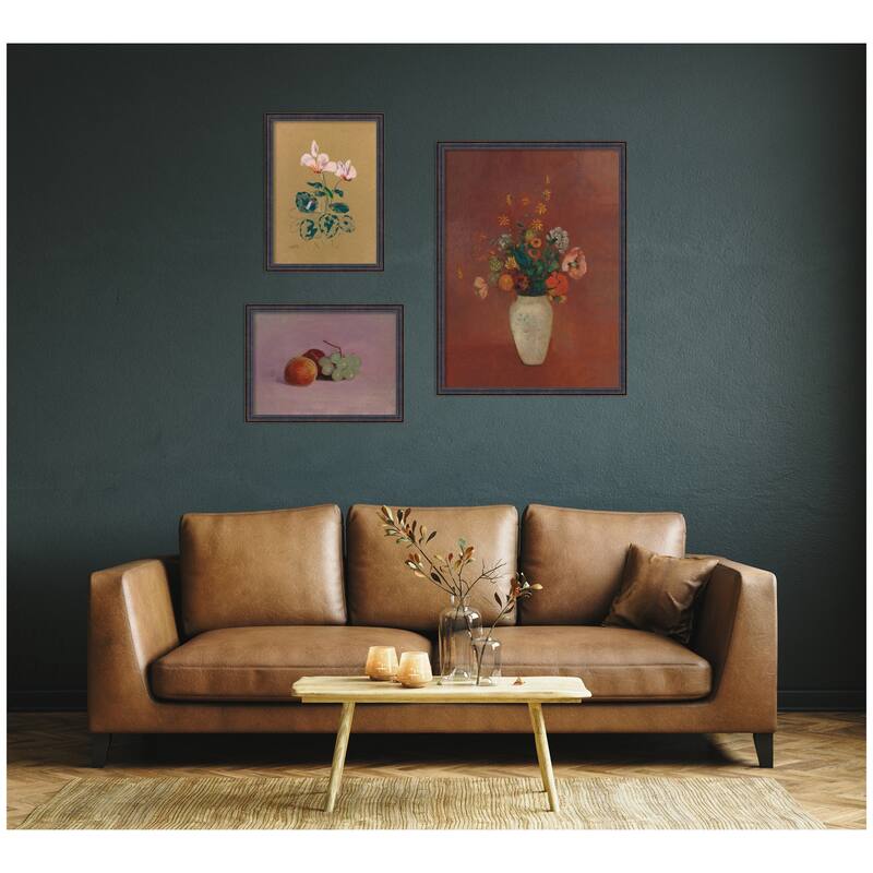 Kate and Laurel Cyclamen, Still Life Fruit, & Bouquet Vase Odion Redo 3 Piece Framed Wall Art Print by Nostalgia Prints