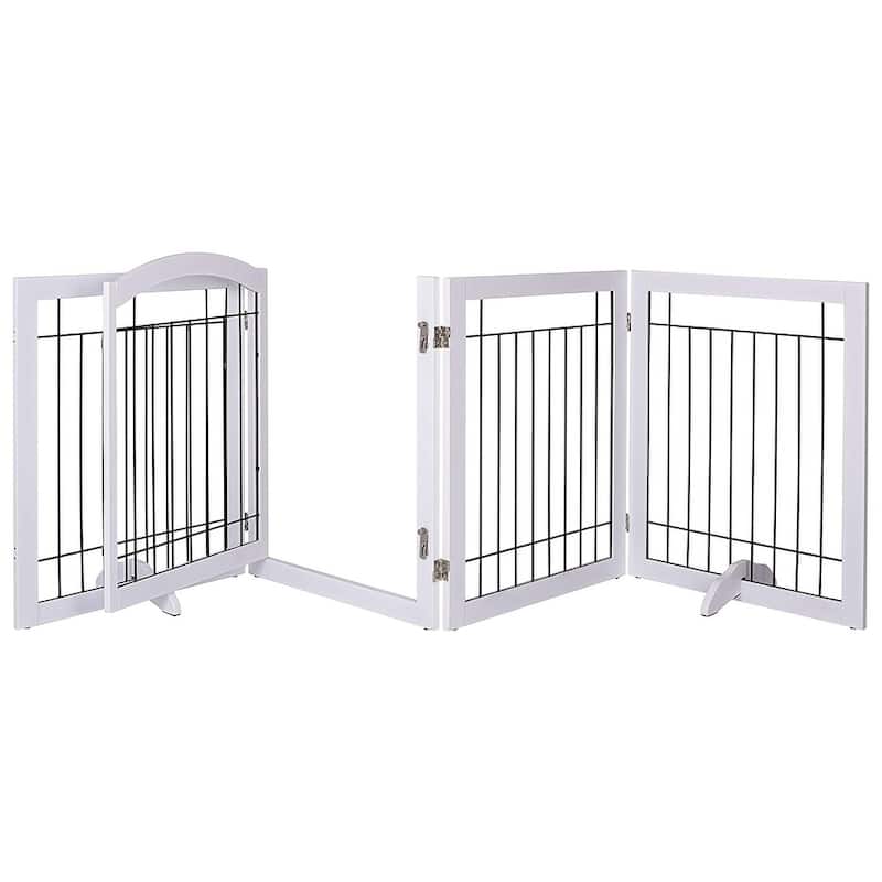 SPIRICH 96 inch Extra Wide 30 inches Tall Dog gate with Door Walk Through, Freestanding Wire Pet Gate,Pet Puppy Safety Fence