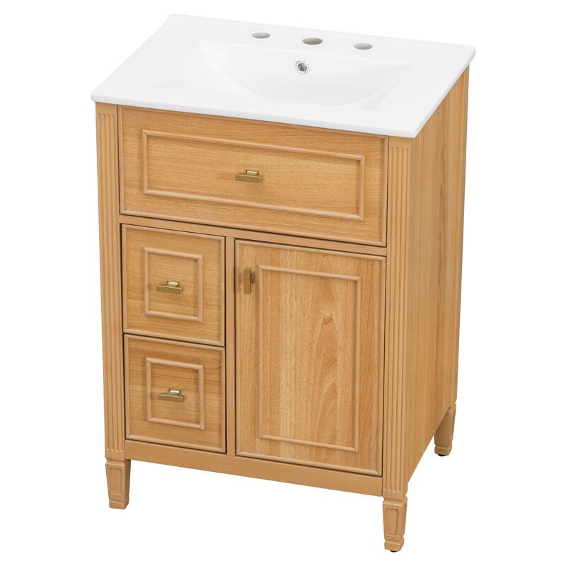 GDFStudio - Benjamin Hawthorne Modern Freestanding Bathroom Vanity with Flip Drawer Storage