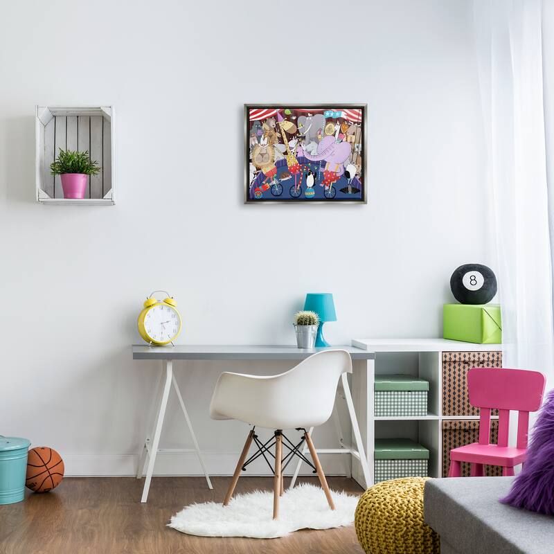 Stupell Animals in Circus Scene Framed Floater Canvas Wall Art Design by Carla Daly