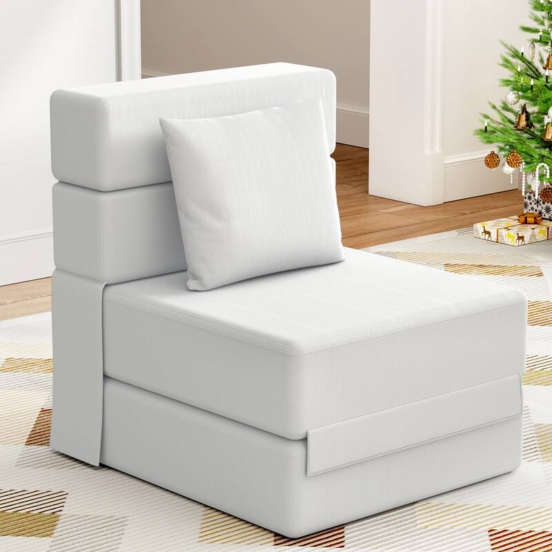 Corduroy Compression Convertible Folding Sectional Sofa - Beige Corduroy