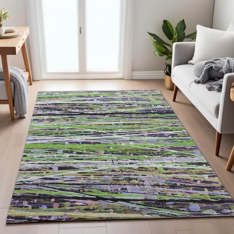 Machine Washable Indoor/Outdoor Abstract Stripes Chantille Rug