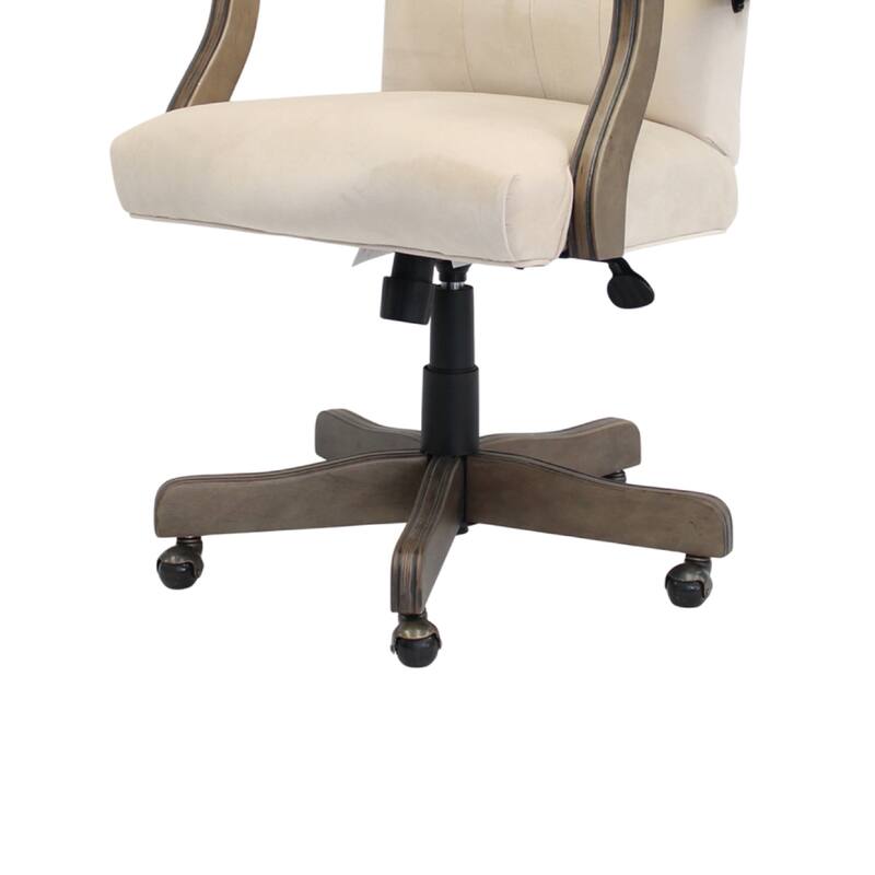 Jake Executive Armchair with Driftwood Finish, Champagne Tufted Velvet