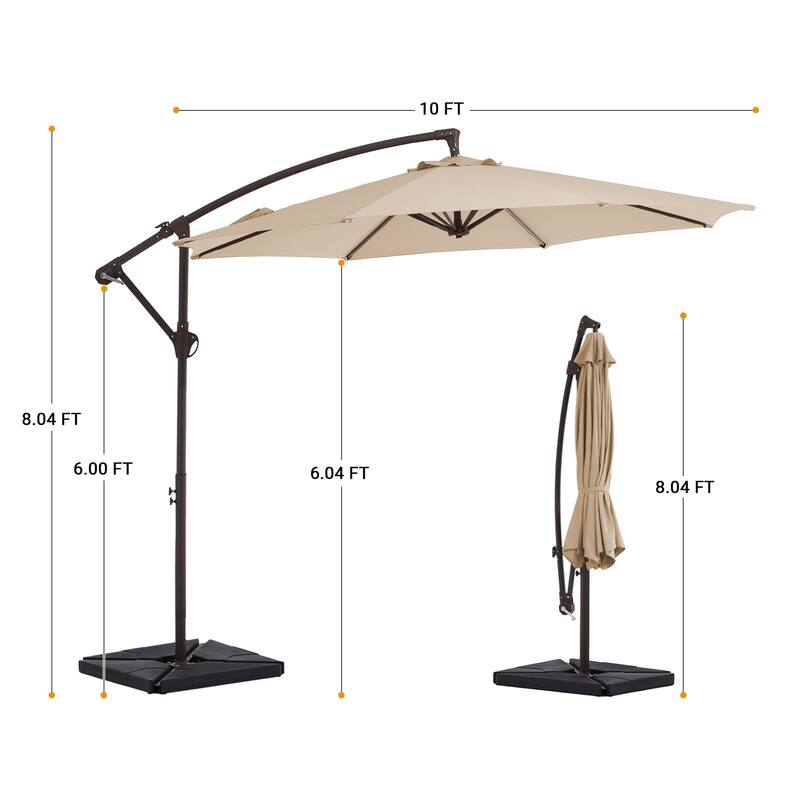 10 ft Steel Crank-lift Cantilever Umbrella With Weighted Base