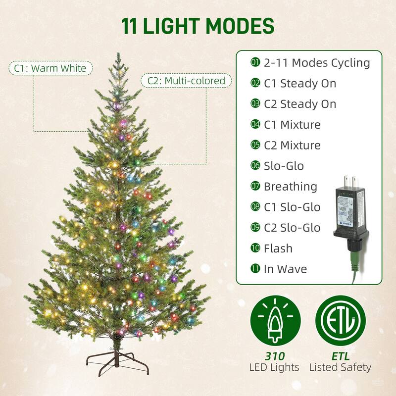 Green PE Steel 7.5ft LED Cedar Christmas Tree with 310 Lights - Dia. 48" x 90" H