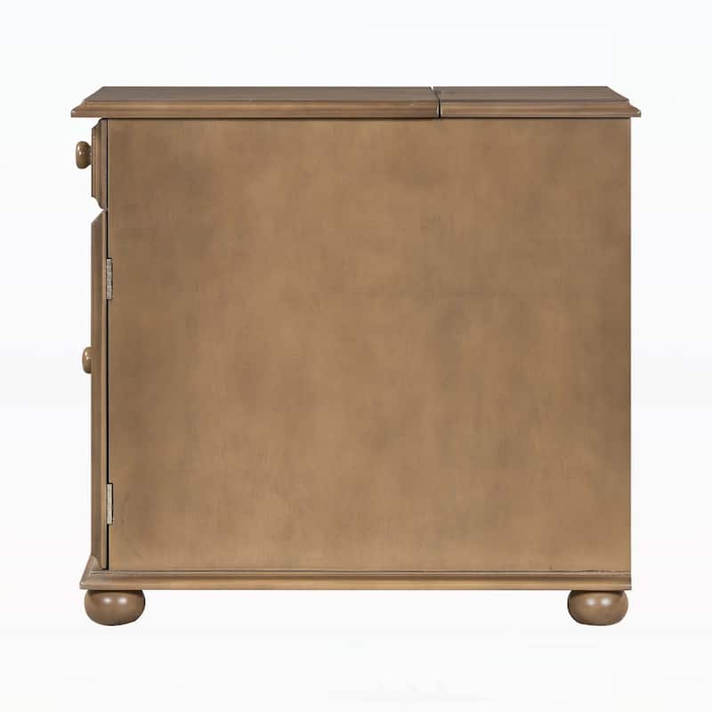 Vintage Side Table Flip Top with Flip Top,USB Ports,Multifunctional Drawer,Bookshelf for Living Room