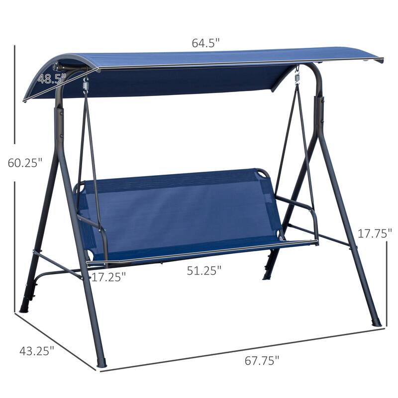 3-Person Porch Swing Bench with Stand & Adjustable Canopy, Armrests, Steel Frame