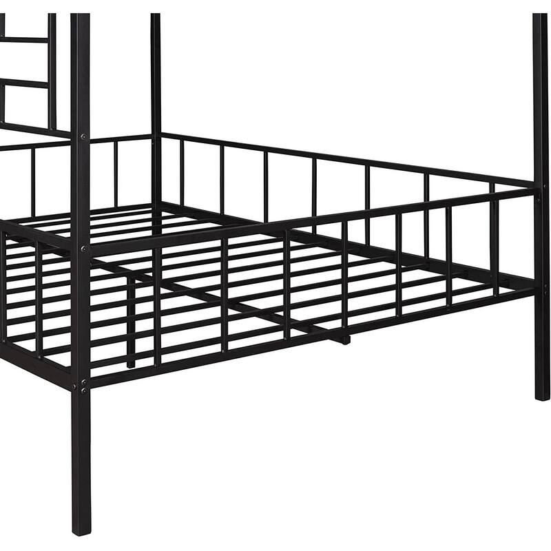 Twin size Metal Bunk Bed with House Design and Angled Ladder