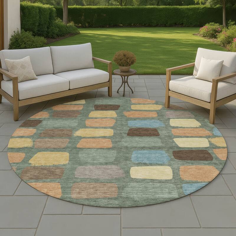 Machine Washable Indoor/ Outdoor Casual Hoppy Chantille Rug - Basil - 8' x 8'