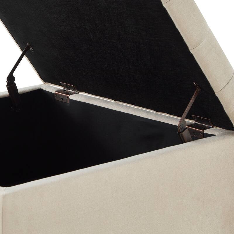 Large square storage ottoman with wooden legs,Upholstered button tufted coffee table with nail trims for Living Space