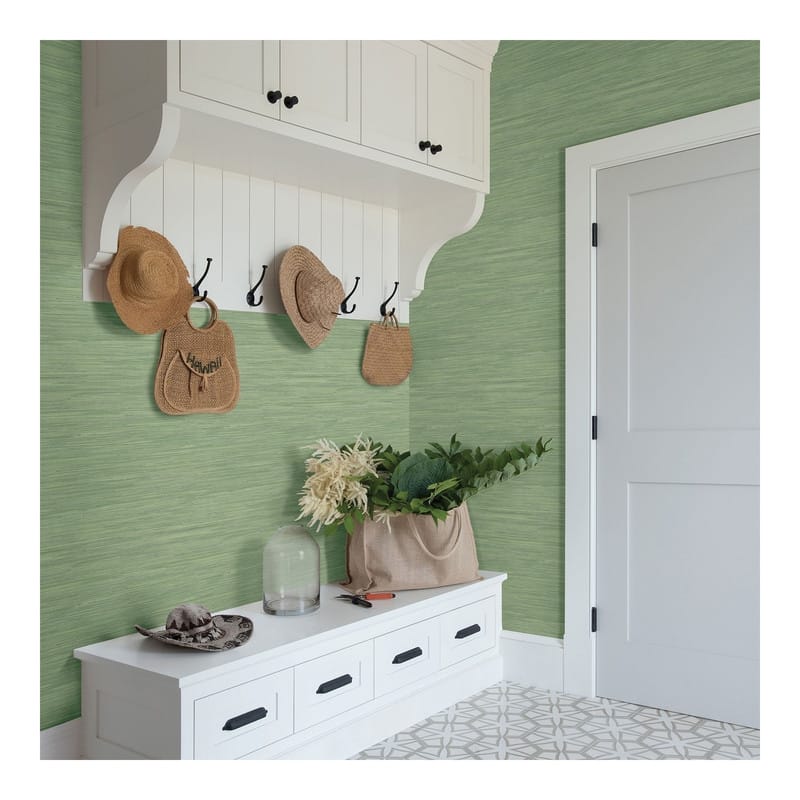 Chesapeake Waverly Green Faux Grasscloth Wallpaper - 20.5 x 396 x 0.025
