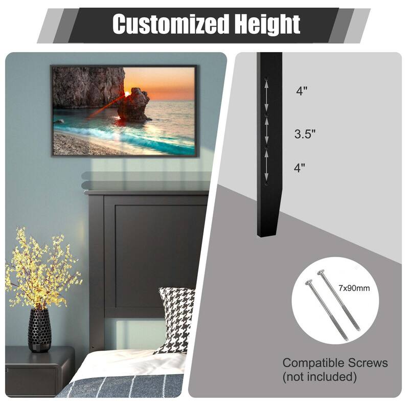 Gymax Twin Wood Headboard Flat Panel Pre-drilled Holes Height