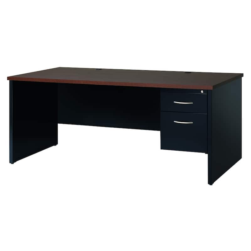 Hirsh Executive Office Modular Right-Hand Single Pedestal File Office Desk, with Arch Pull, 36" D x 72" W, Black / Walnut - Black
