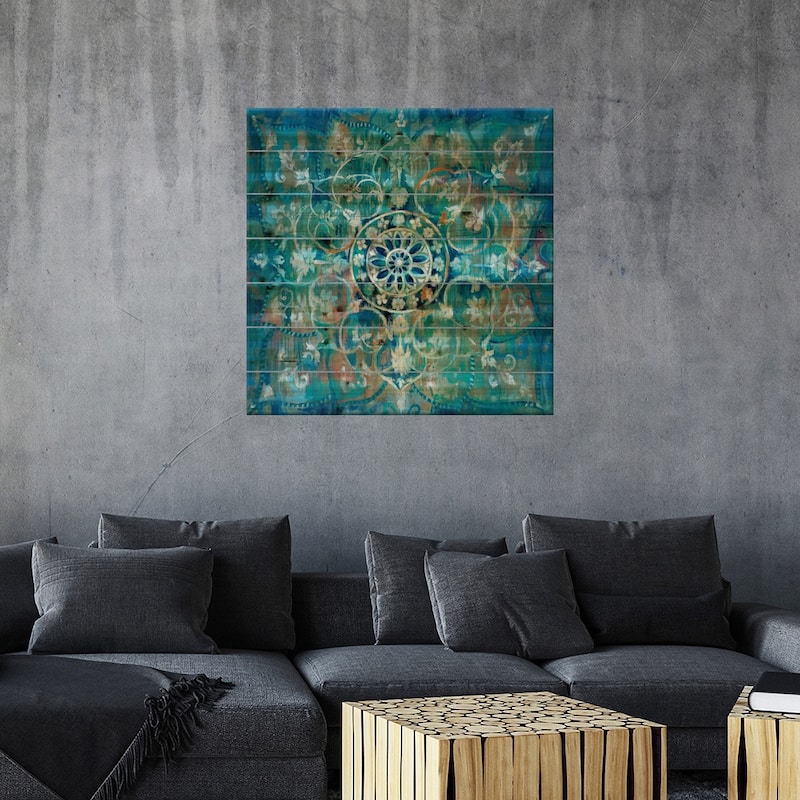 Mandala in Blue I Print On Wood by Danhui Nai - Multi-Color