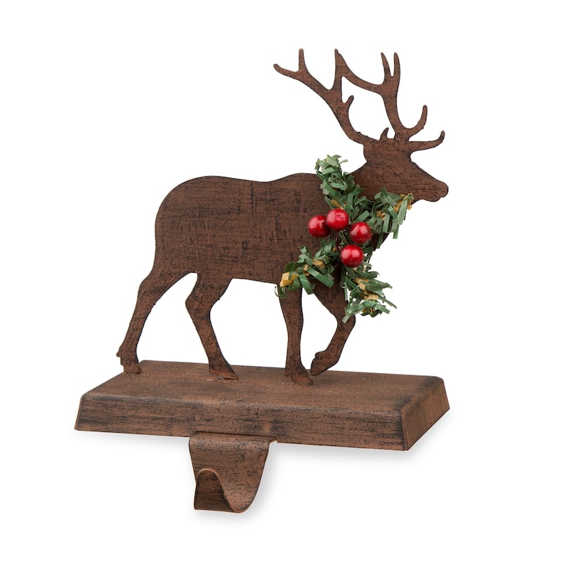 Glitzhome Wooden/Metal Red Truck Dachshund Reindeer Tree Stocking Holder Mantel Ornament for Christmas