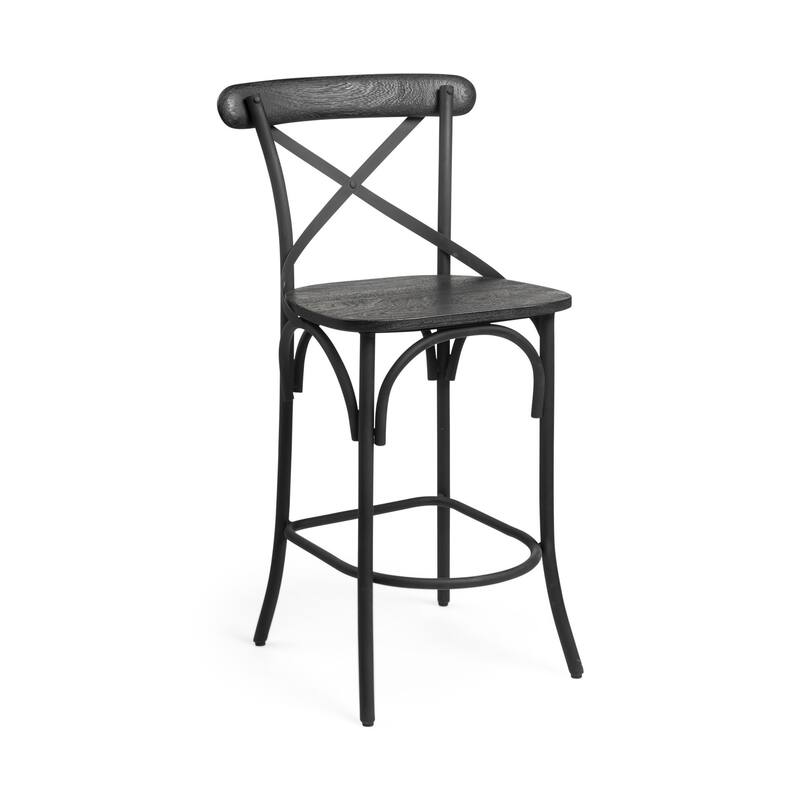HomeRoots 26" Black Solid Wood and Iron Counter Height Bar Chair