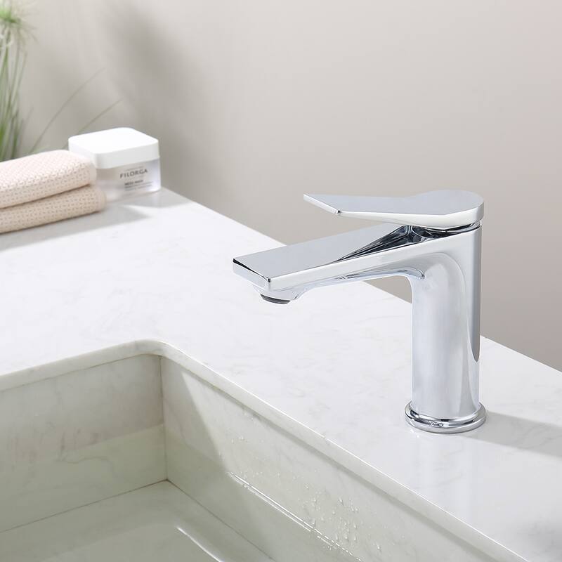Chrome Single Handle Bathroom Faucet for 1 Hole Vanity Sink - 7.08" x 1.77" x 7.24"