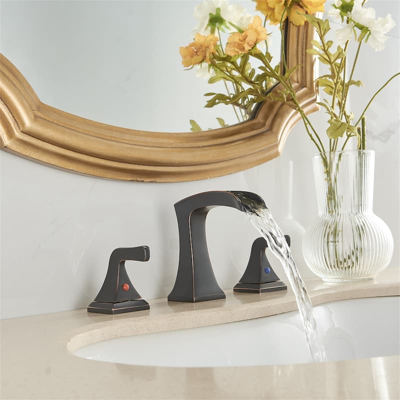 Waterfall Widespread Bathroom Faucet Wtih Drain Assemble 2 Handle Bathroom Sink Faucets 3 Holes Modern Lavatory Vanity Basin Tap