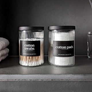 Ribbed Glass Bathroom Jars with Black Bamboo Lids - Bed Bath & Beyond ...
