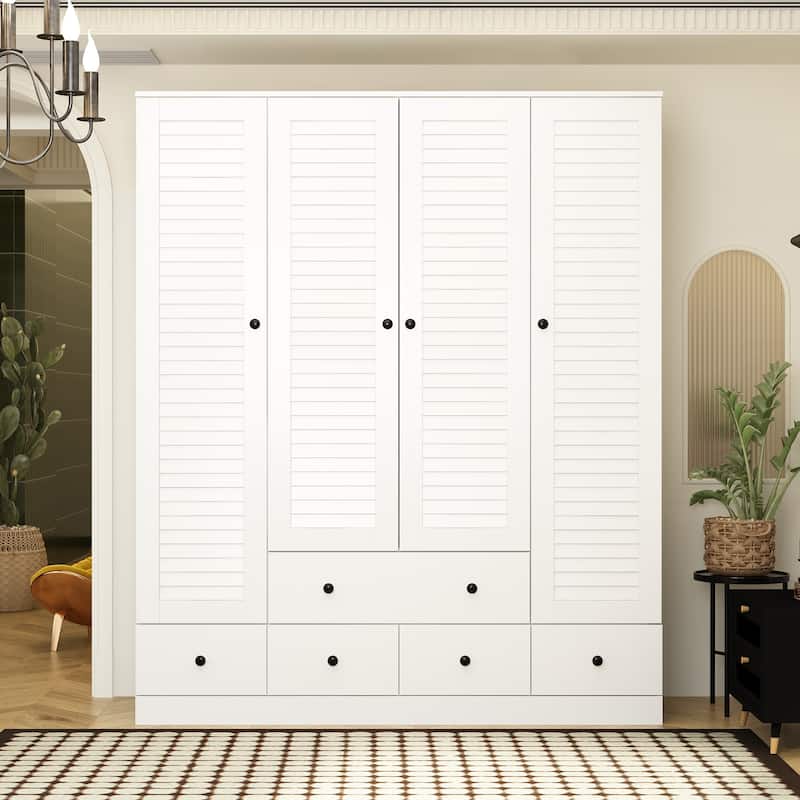 Wardrobe Armoire Closet 59"W Large Freestanding Wardrobe Cabinet White - White