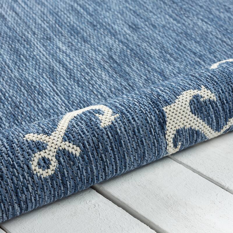Sevita Tides Nautical Anchor Border Navy/White Performance Indoor/Outdoor Area Rug