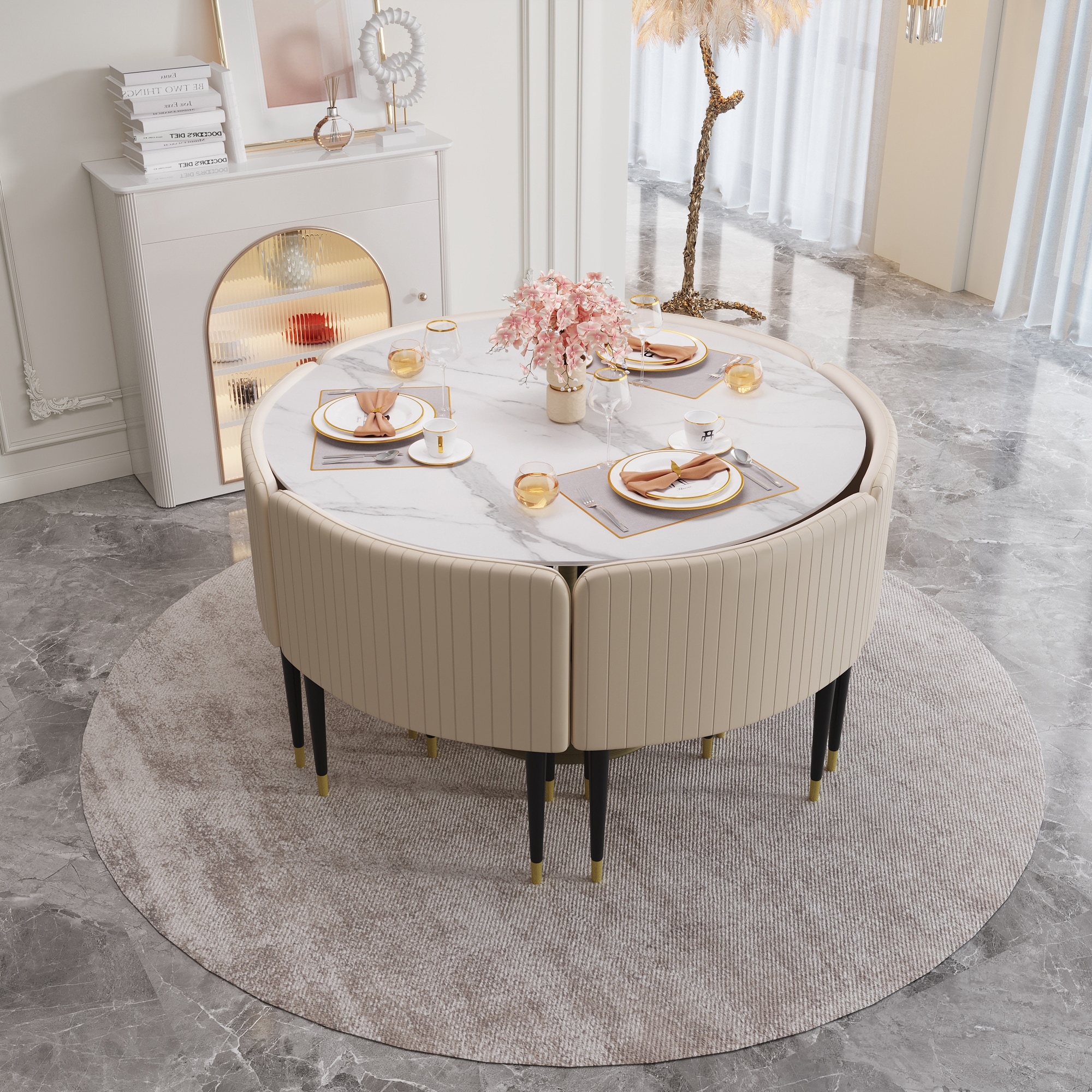 JASIWAY Modern Faux Marble Dining Table with Iron Base
