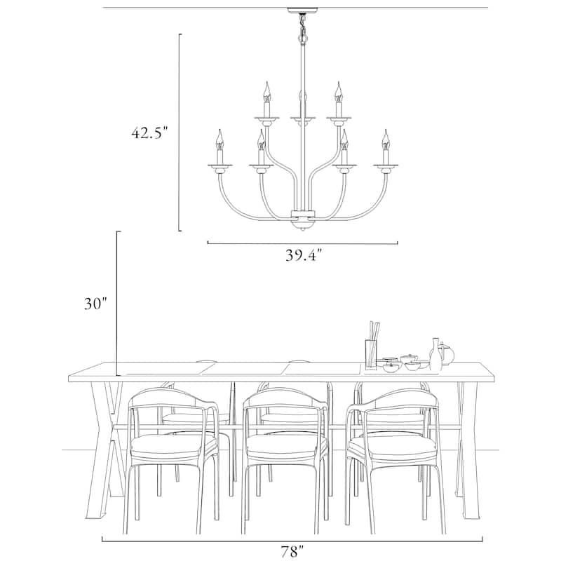 Modern Farmhouse 9-Light Chandelier Black Wheel 2-Tier Candle Lighting for Dining Living Room - D 39.4" x H 31.1"