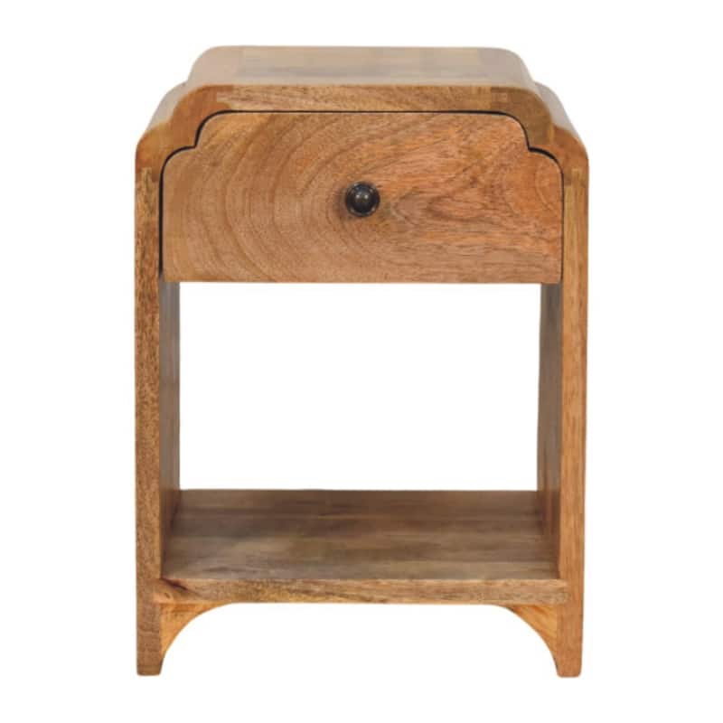 HomeRoots 16" Oak Solid Wood One Drawer Scallop Edge Nightstand