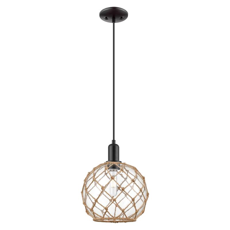 Innovations Lighting Endless Possibilities Arcadia - Farmhouse Rope - 1 Light 10" Cord Hung Mini Pendant - Clear Glass with Brown Rope/Matte Black
