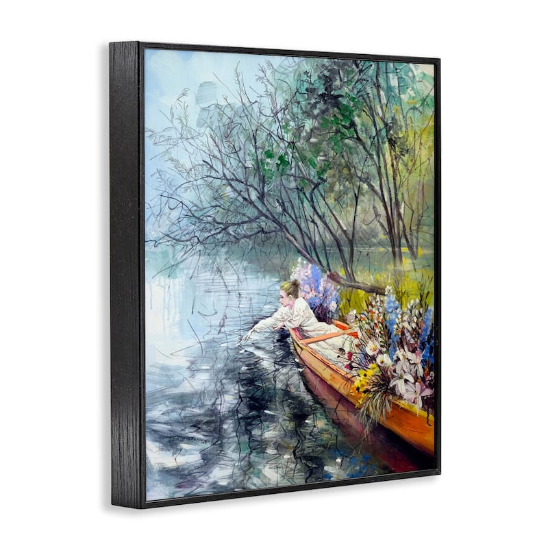 Stupell Woman in Floral Filled Boat Framed Giclee Art Design By Lucille Lee