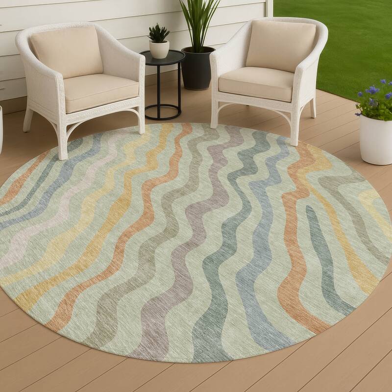 Machine Washable Indoor/ Outdoor Modern Eureka Chantille Rug - Celery - 8' x 8'