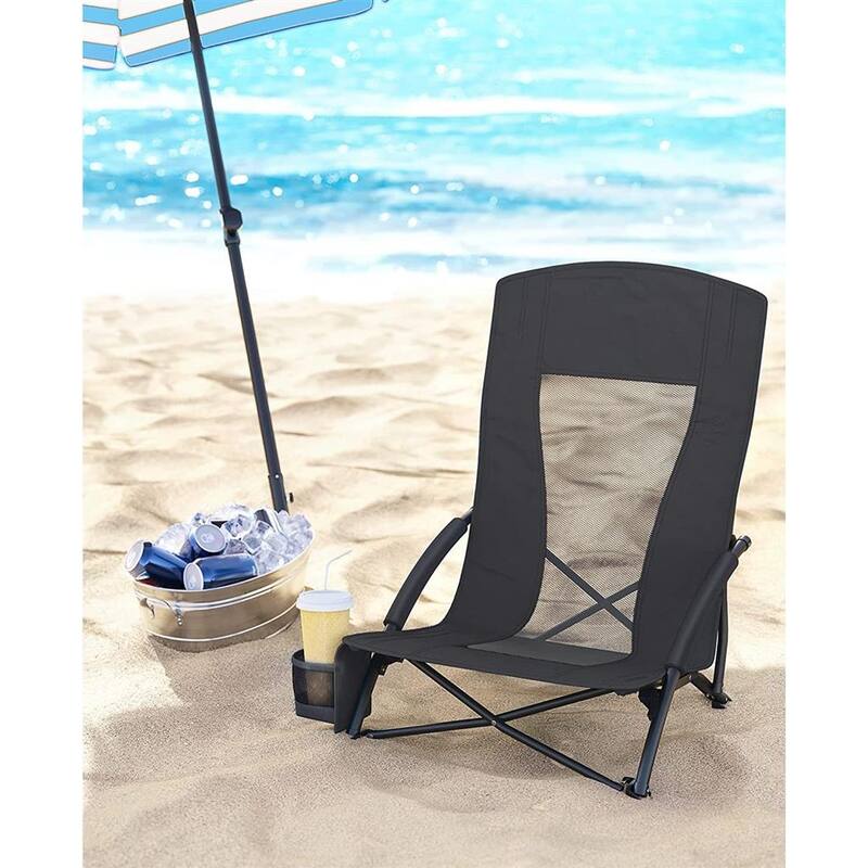 Portable Beach Chair, with High Backrest, Cup Holder, Foldable, Lightweight, Comfortable, Heavy Duty, Outdoor Chair