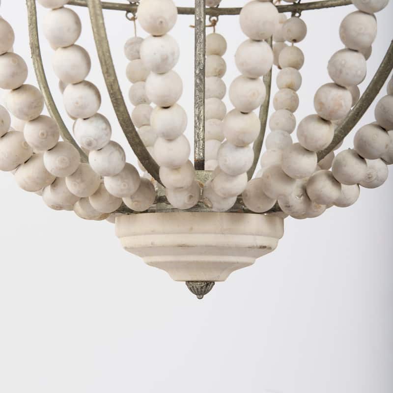 Phillum Silver Metal & White Wood Beaded Six Bulb Chandelier - 29"W x 29"D x 37"H