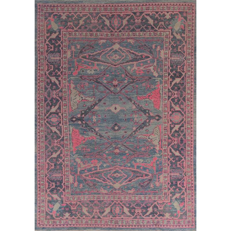 Hand Knotted Oriental 100% Wool Carpet Transitional All-Over Navy Blue & Blues Oushak Area Rug - 10' 3'' X 7' 9''