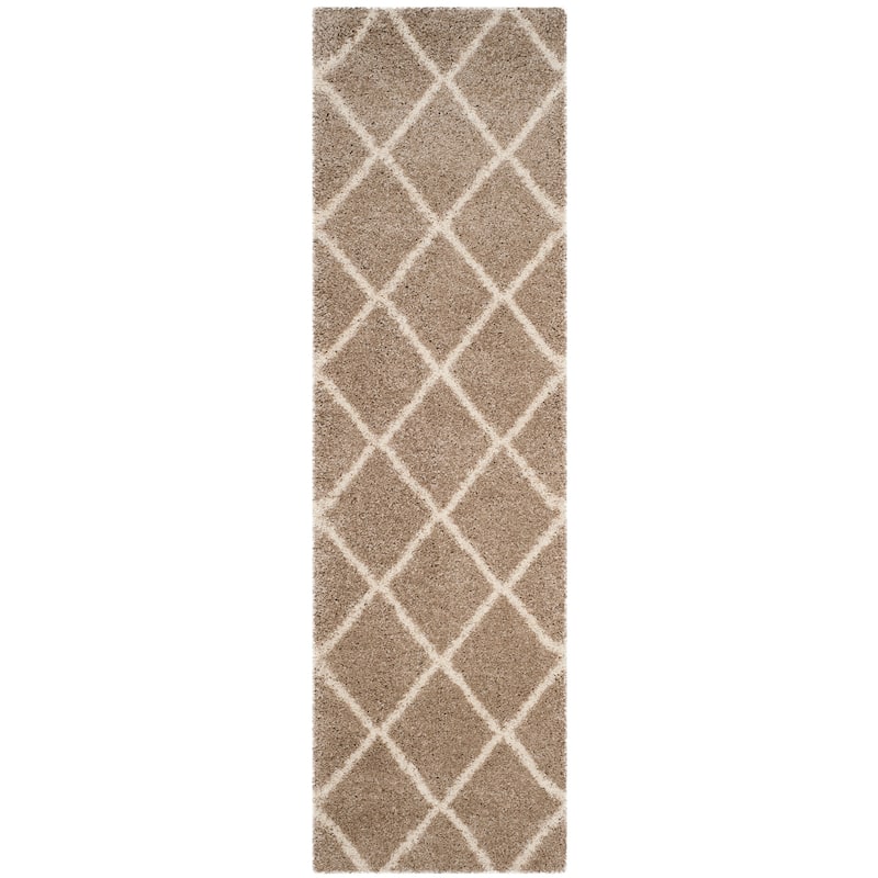 SAFAVIEH Hudson Shag Estella Diamond Trellis 2-inch Thick Rug - 2'3" x 12' Runner - Beige/Ivory - Runner