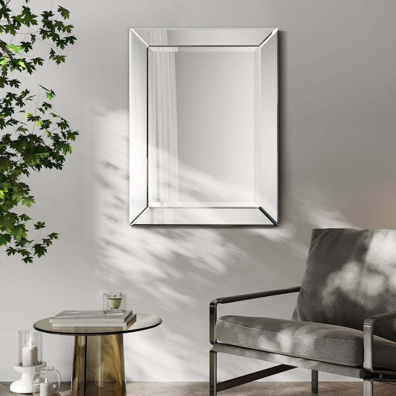 Modern Beveled Rectangular Wall Mirror,Bathroom,Bedroom,Living Room,Ready to Hang - 30 in. x 1.24 in. x 40 in.
