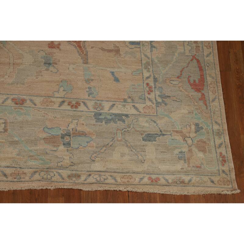 Floral Pink Oushak Turkish Area Rug Hand-Knotted Wool Carpet - 9'7"x 12'0"