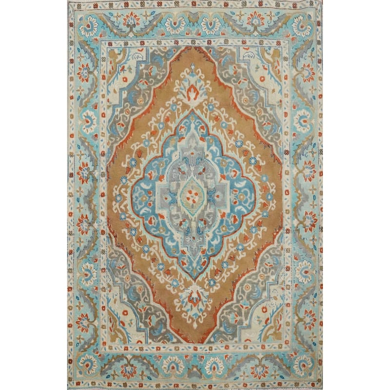 Hand Knotted Oriental 100% Wool Carpet Traditional Medallion Brown Tabriz Area Rug - 6' 2'' X 4' 8''