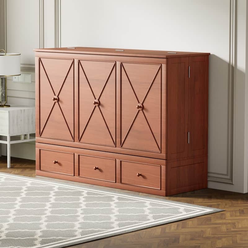 Mixoy Murphy Bed with Foldable Mattress,Modern Cube Cabinet Bed with Storage Drawer & USB Charging Station