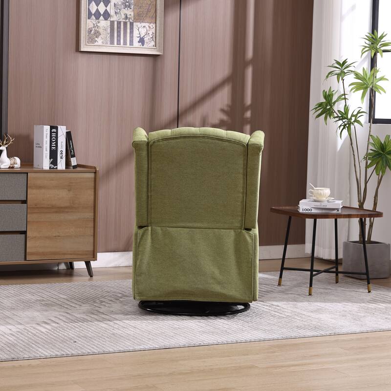 Olive Green Linen 360° Swivel Glider Rocker Manual Recliner with Button-tufted Backrest and Footrest for Living Room, Bedroom