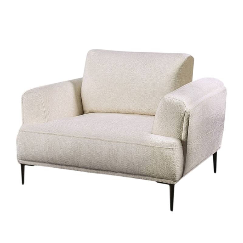 Batty Accent Chair, White Chenille, Adjustable Attached Pillow Back