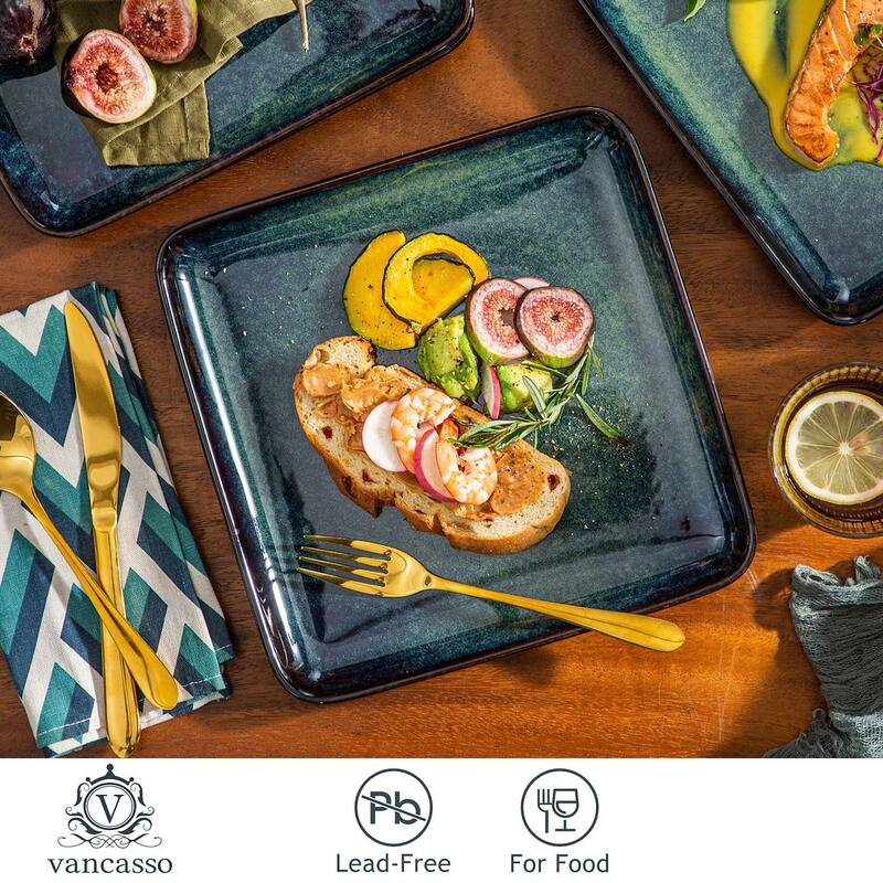 vancasso Stern Reactive Glaze Stoneware Dinnerware Set, Service for 4