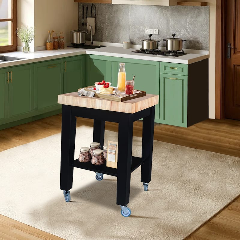 Copper Grove Lakeland Solid Parawood Kitchen Island Cart - Black