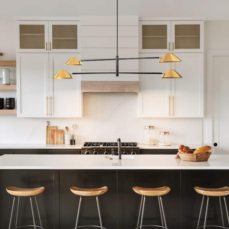 4-Light Modern Industrial Linear Sputnik Gold Chandelier for Dining Room/Living Room